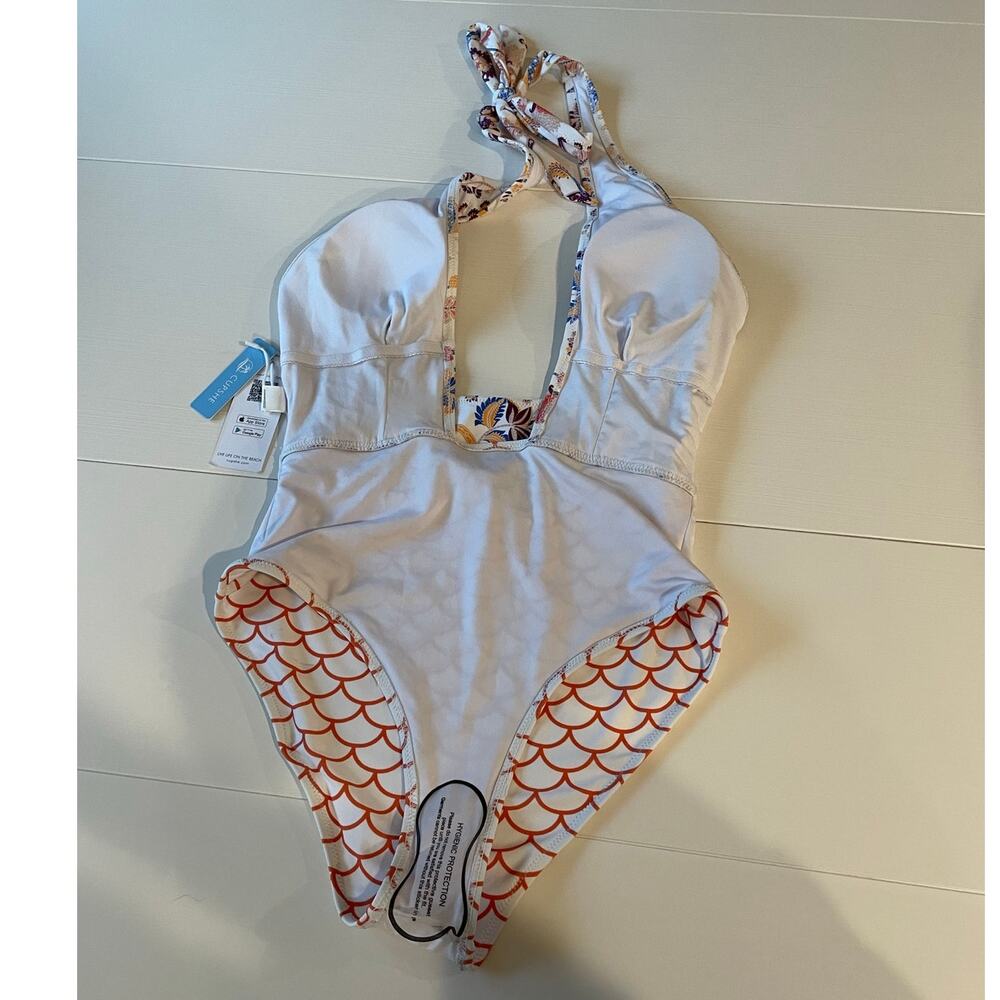 CUPSHE One Piece Swimsuit NWT Sz M Mermaid Floral Halter Tie Neck Deep Plunge - Picture 8 of 10
